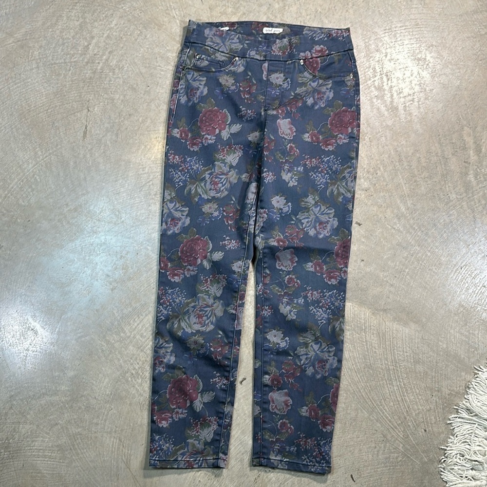 Tribal Navy Green Maroon Floral Print Ankle Jegging size 6